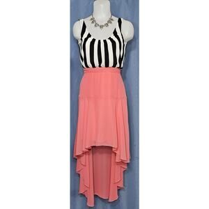 Freeway Stripe Top Coral High Low Asymmetrical Hem Dress Women’s Size S USA Made